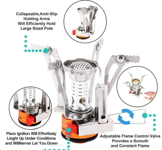 Portable Camping Stove Set - Compact Outdoor Cooking System with Windscreen | Backpacking Gas Stove