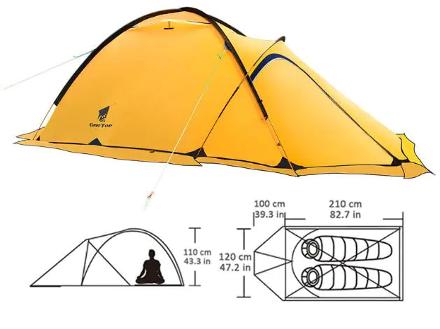 Winter Double Layer Waterproof Camping Tent for Hiking - 4-Season 2-Person Shelter