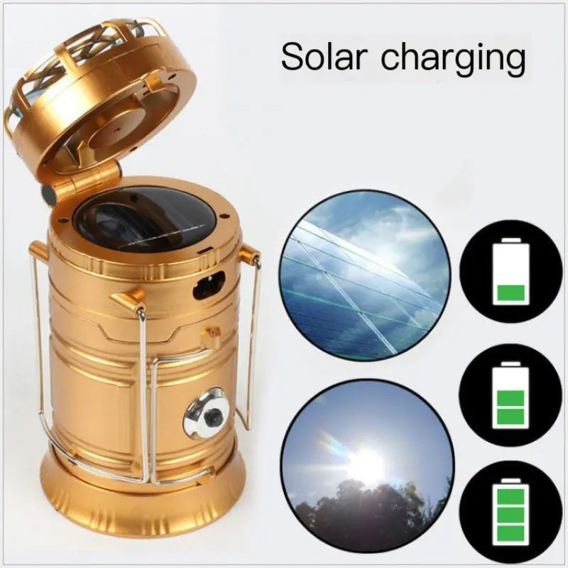Solar Camping Lantern Fan - 2-in-1 Rechargeable LED Light with Cooling Fan