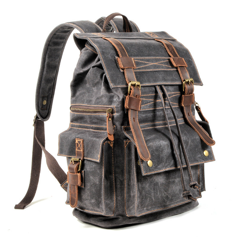 Beeswax Canvas & Leather Mountaineering Bag – Waxed Canvas Travel Rucksack | Unisex | Dark Gray, Coffee, Gray Green