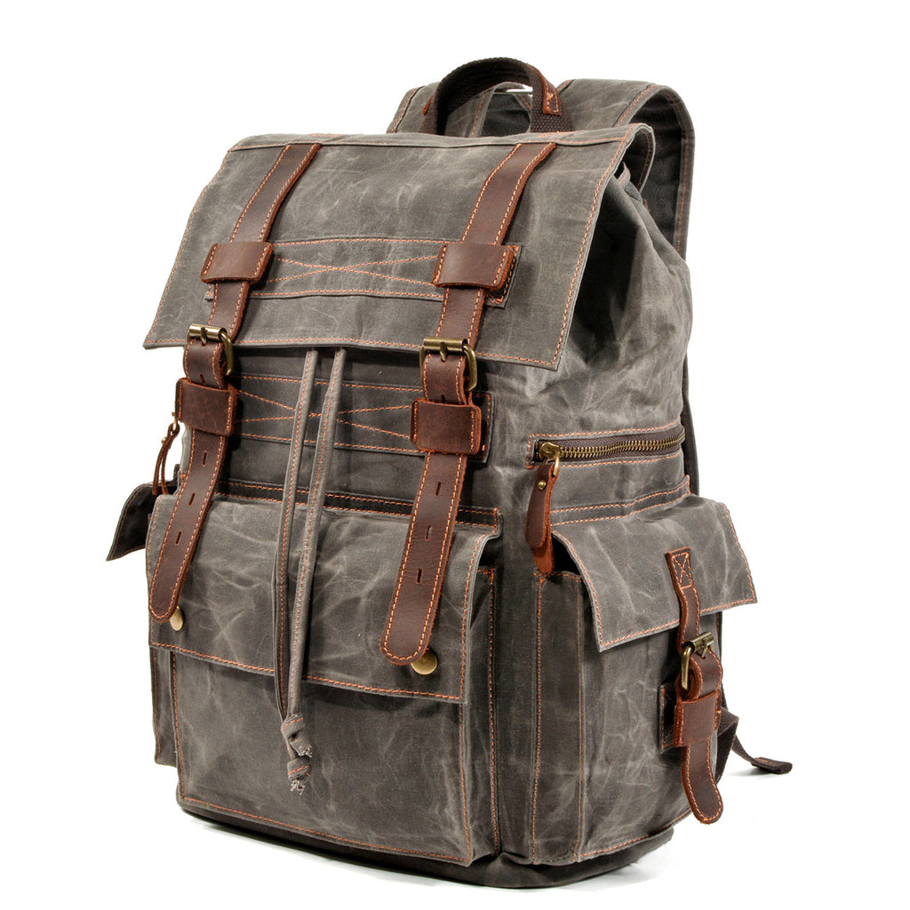 Beeswax Canvas & Leather Mountaineering Bag – Waxed Canvas Travel Rucksack | Unisex | Dark Gray, Coffee, Gray Green