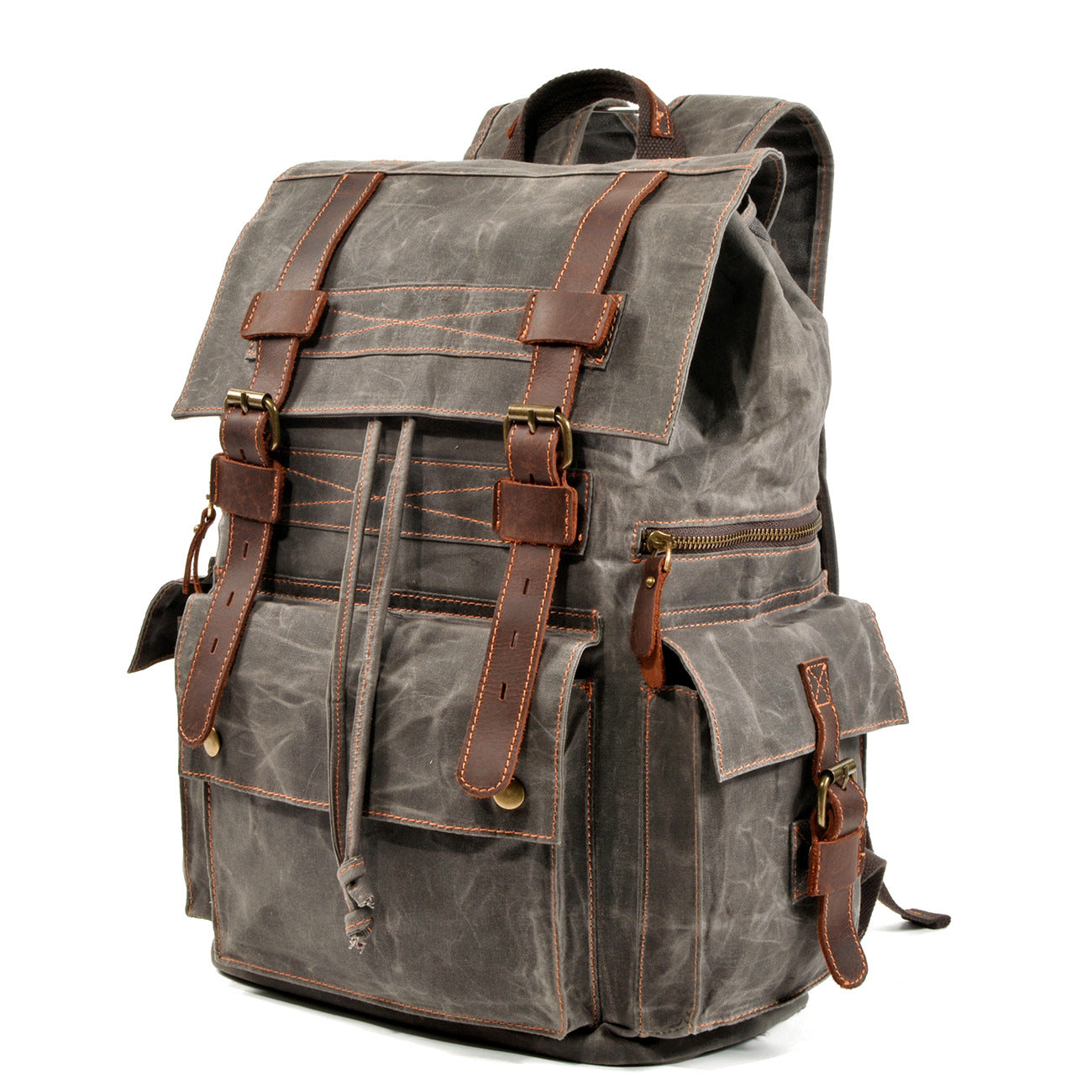 Beeswax Canvas & Leather Mountaineering Bag – Waxed Canvas Travel Rucksack | Unisex | Dark Gray, Coffee, Gray Green