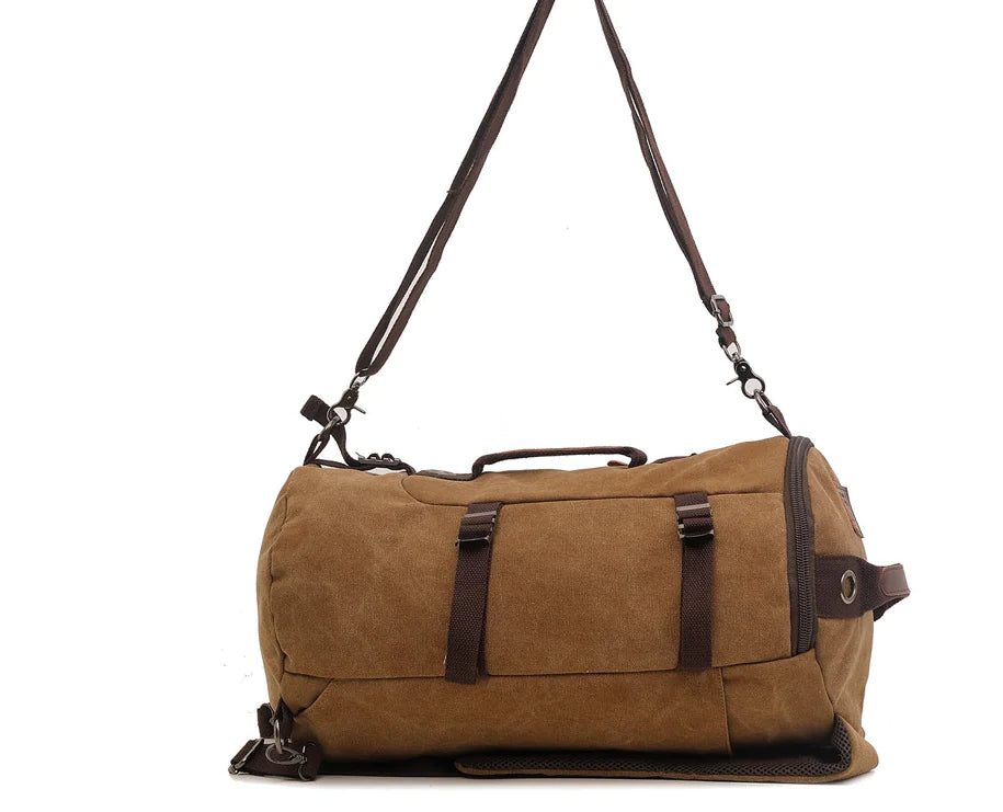 50L Canvas Hiking Backpack - Retro Style Travel Rucksack with Leather Accents | Men's Outdoor Pack