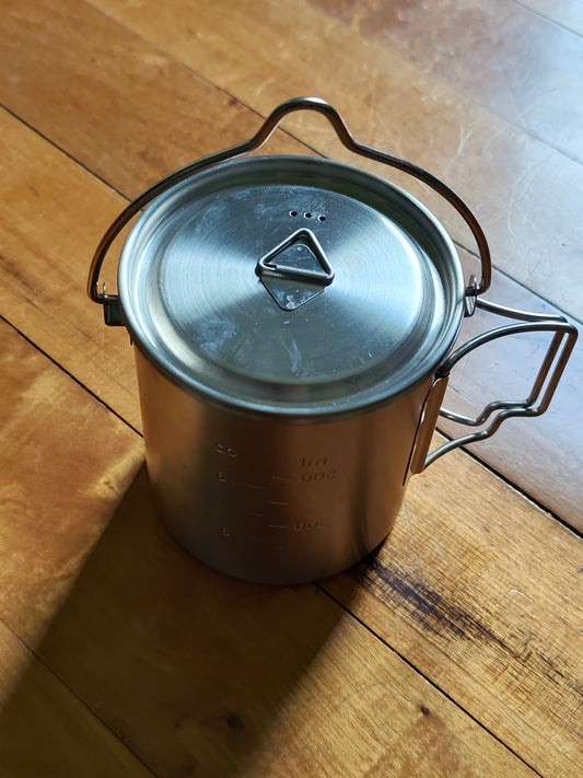 750ml Stainless Steel Camp Cook Pot with Lid & Hanging Hook - Fire & Gas Compatible