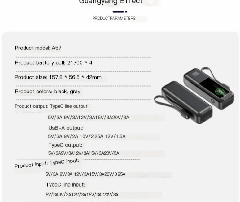 High-Capacity Fast Charging Power Bank (Model A57)