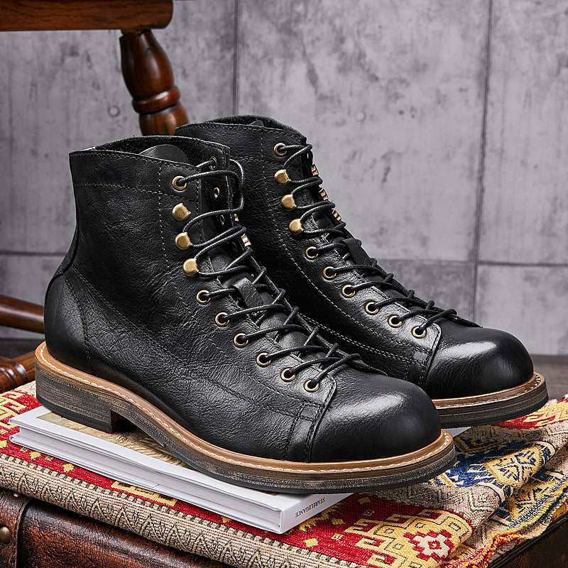 Men's Vintage Leather High Top Martin Boots for Summer