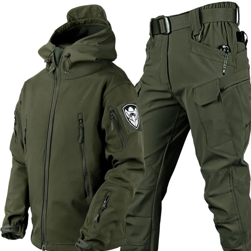 Outdoor Shark Skin Warm Camouflage Jacket and Pants Set - Tactical Softshell Fleece-Lined | Military Style