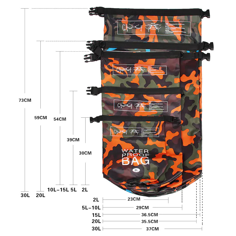 Camouflage PVC Waterproof Dry Bag - Outdoor Waterproof Storage for Camping & Water Sports