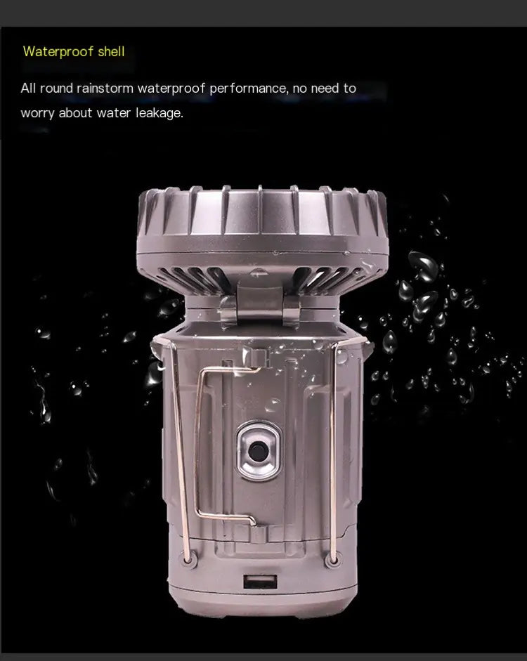 Solar Camping Lantern Fan - 2-in-1 Rechargeable LED Light with Cooling Fan