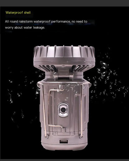 Solar Camping Lantern Fan - 2-in-1 Rechargeable LED Light with Cooling Fan