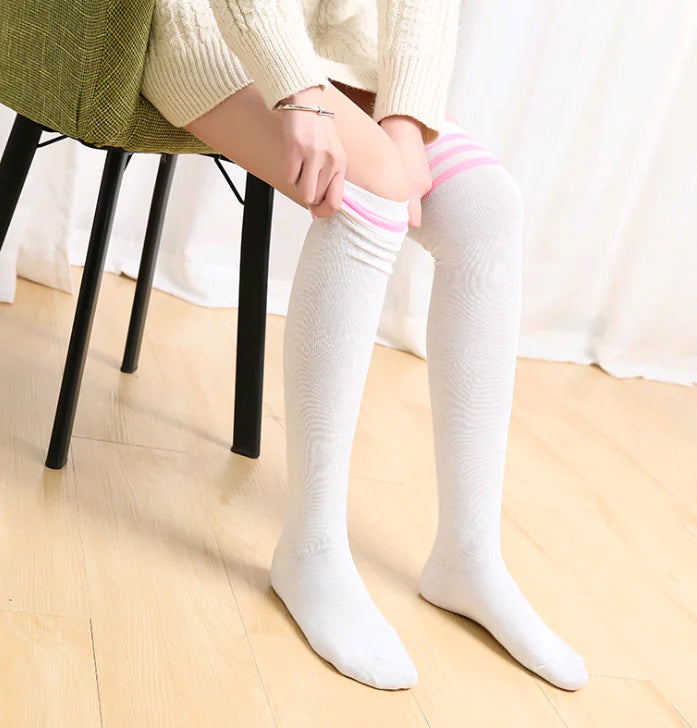 Striped Over-the-Knee Socks for Women - College Style Knee-High Fashion Socks
