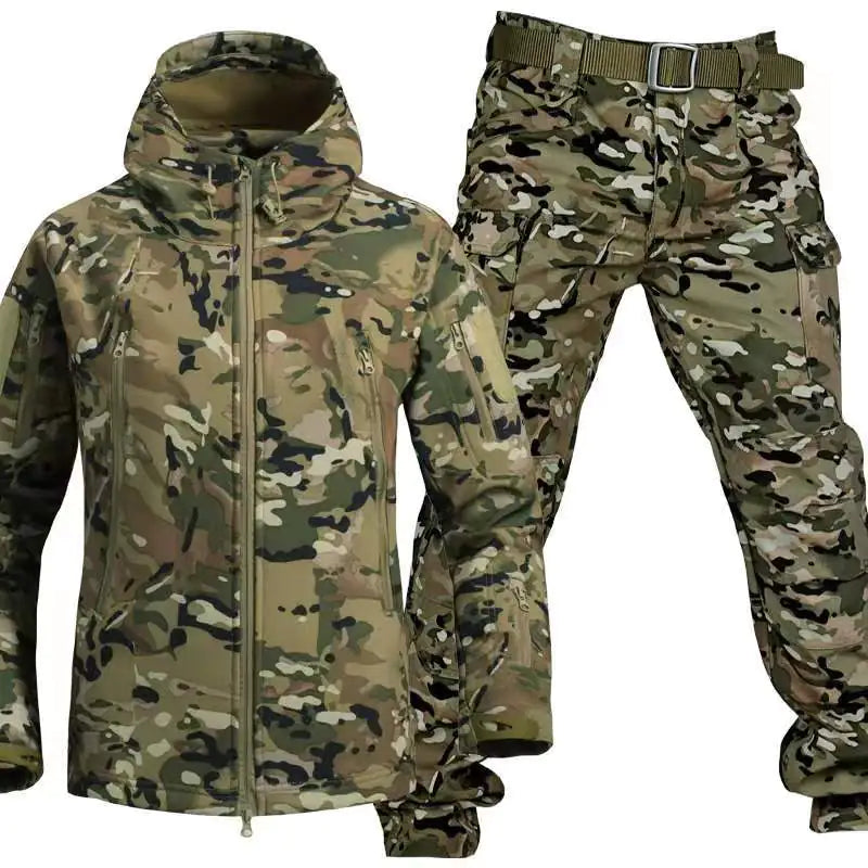 Outdoor Shark Skin Warm Camouflage Jacket and Pants Set - Tactical Softshell Fleece-Lined | Military Style