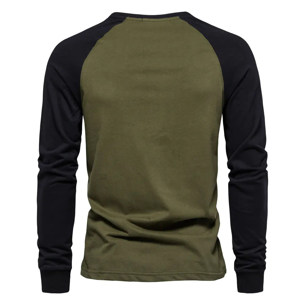 Men's Cotton Long Sleeve Color Block T-Shirt - Casual Comfort & Style