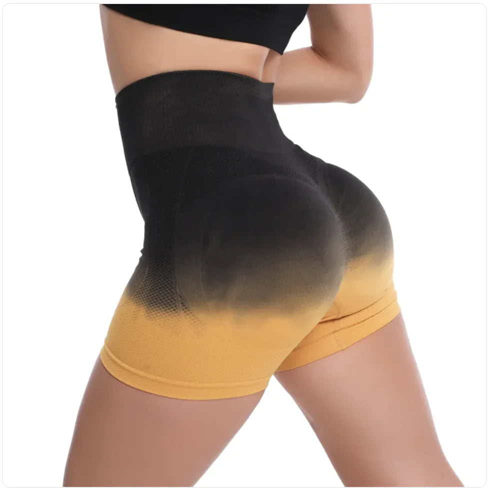Women's High-Waist Gradient Yoga Shorts - Athletic Workout Shorts | Gym & Fitness