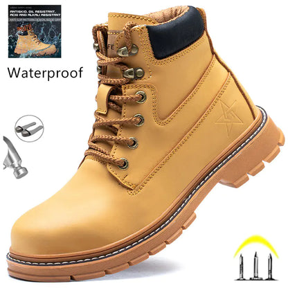Men's Waterproof Steel-Toe Winter Plush Safety Boots