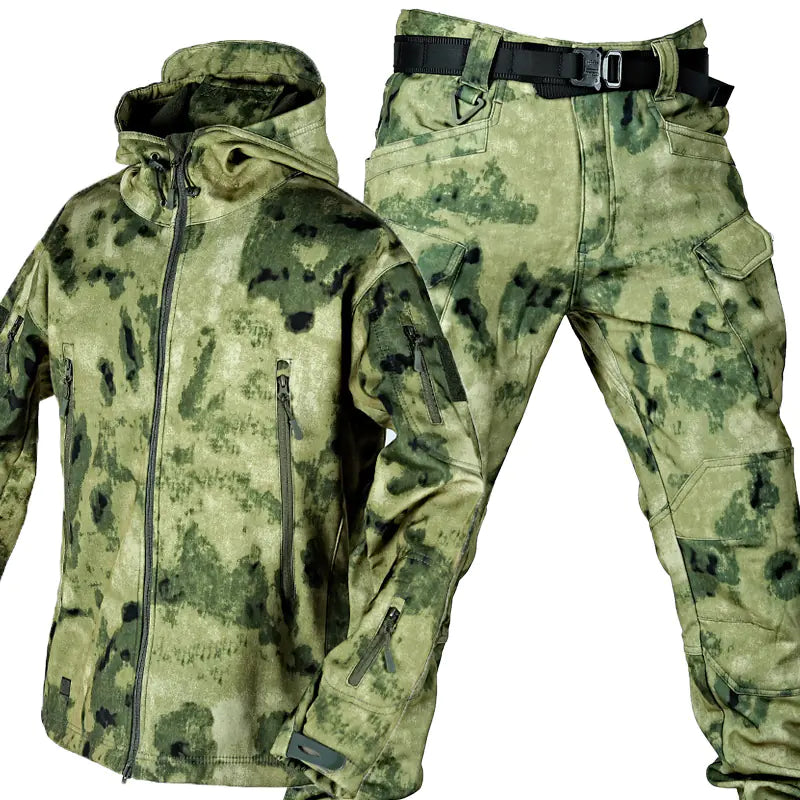 Outdoor Shark Skin Warm Camouflage Jacket and Pants Set - Tactical Softshell Fleece-Lined | Military Style