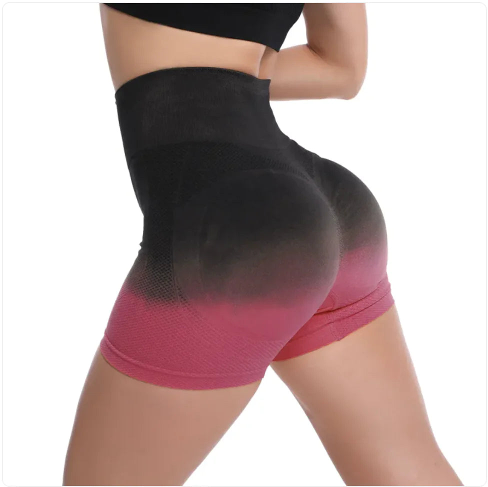 Women's High-Waist Gradient Yoga Shorts - Athletic Workout Shorts | Gym & Fitness