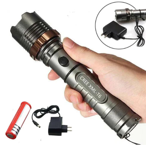 T6 LED Tactical Flashlight - Adjustable Focus Rechargeable Torch with 5 Modes