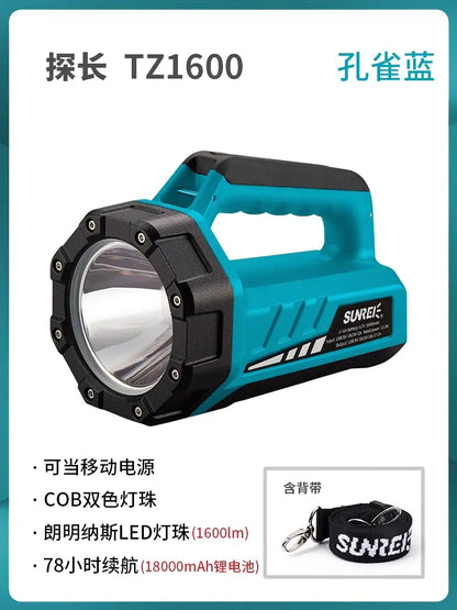 High-Power Rechargeable Spotlight Flashlight - 750m Range Emergency Rescue Torch