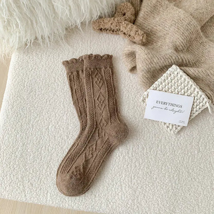 Thick Diamond-Shaped Wool Mid-Thigh Socks for Fall/Winter - Warm Cozy Leg Warmers