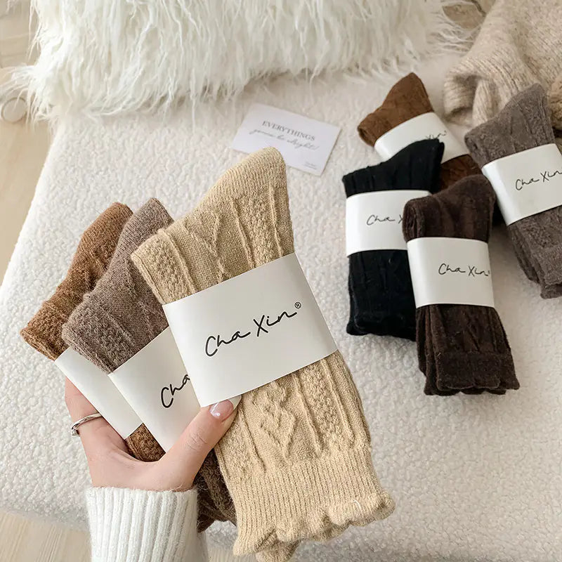 Thick Diamond-Shaped Wool Mid-Thigh Socks for Fall/Winter - Warm Cozy Leg Warmers