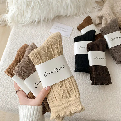 Thick Diamond-Shaped Wool Mid-Thigh Socks for Fall/Winter - Warm Cozy Leg Warmers