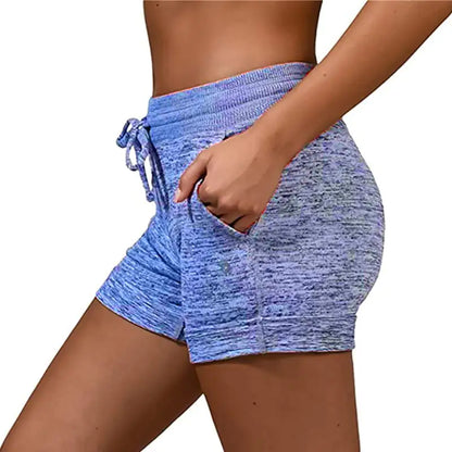 Women's Lace-Up Yoga Shorts - Solid Color Athletic Shorts for Outdoor Activities