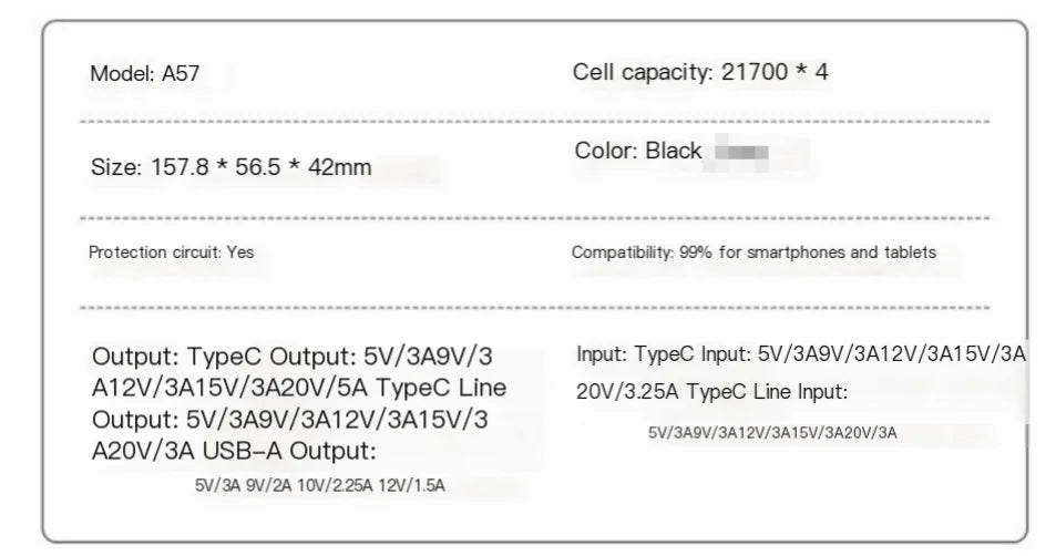 High-Capacity Fast Charging Power Bank (Model A57)