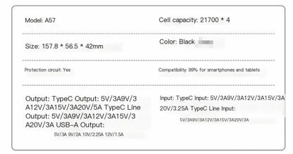 High-Capacity Fast Charging Power Bank (Model A57)