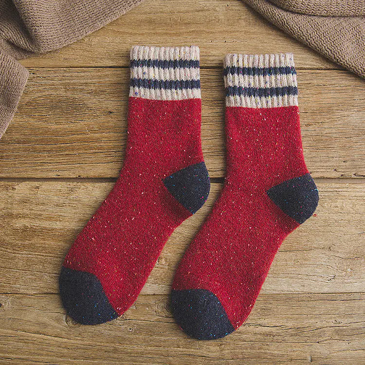 Thickened Warm Terry Wool Socks for Women - Brushed Striped Cozy Winter Socks