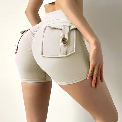 High Waist Stretch Peach Tooling Tight Yoga Shorts