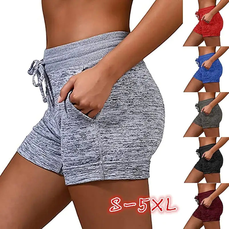 Women's Lace-Up Yoga Shorts - Solid Color Athletic Shorts for Outdoor Activities