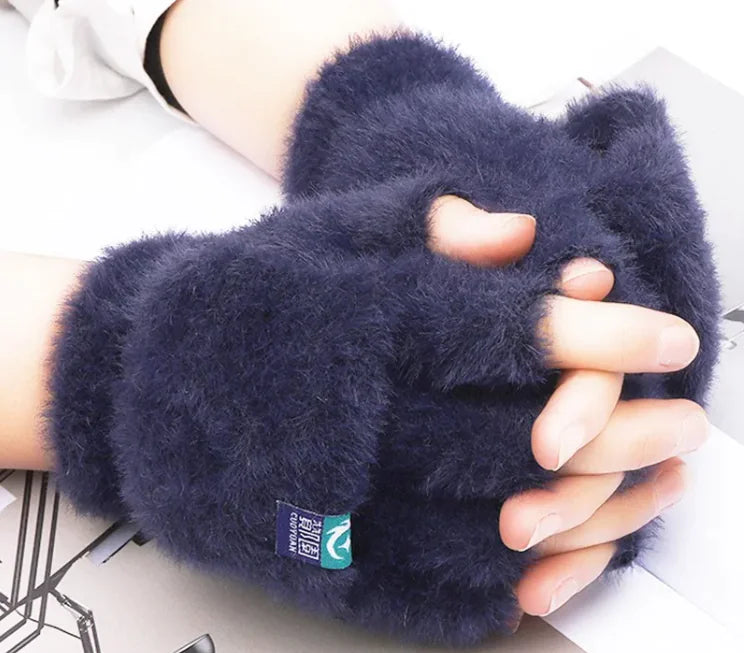 Women's Convertible Fingerless Gloves - Warm Fleece Flip Mittens | Winter Accessories