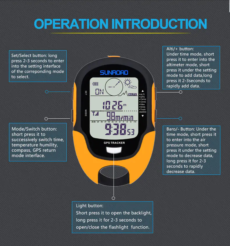 SUNROAD Handheld GPS Outdoor Altimeter and Compass