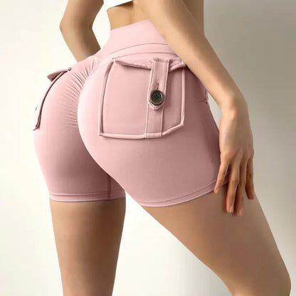 High Waist Stretch Peach Tooling Tight Yoga Shorts
