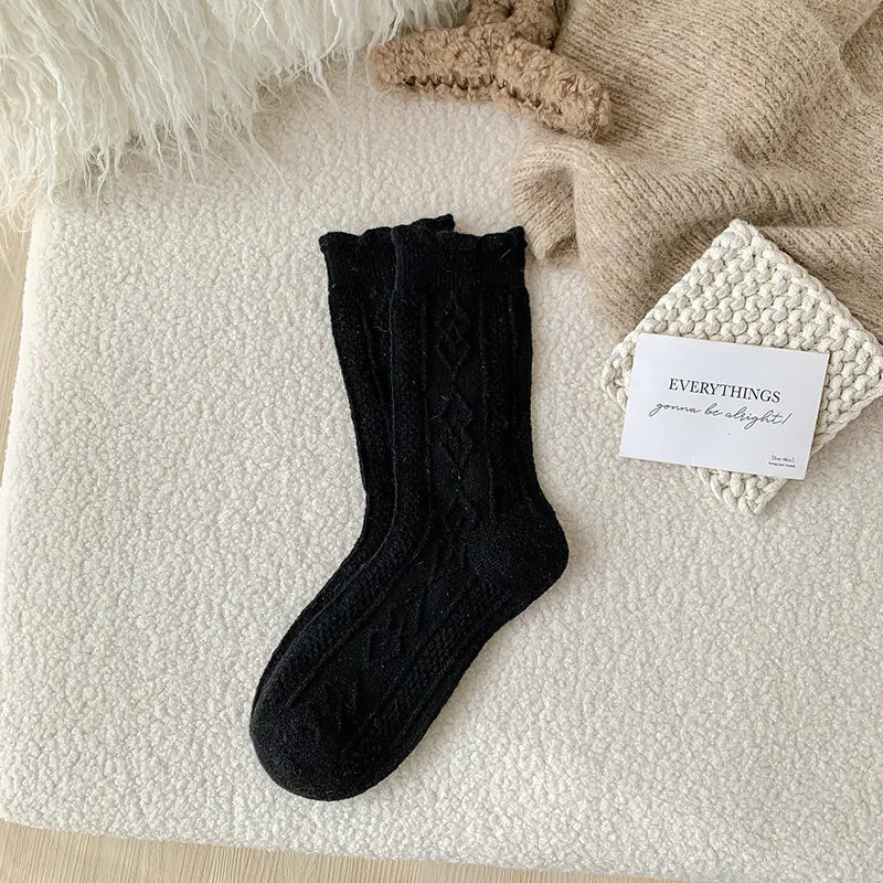 Thick Diamond-Shaped Wool Mid-Thigh Socks for Fall/Winter - Warm Cozy Leg Warmers