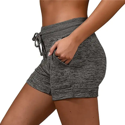Women's Lace-Up Yoga Shorts - Solid Color Athletic Shorts for Outdoor Activities