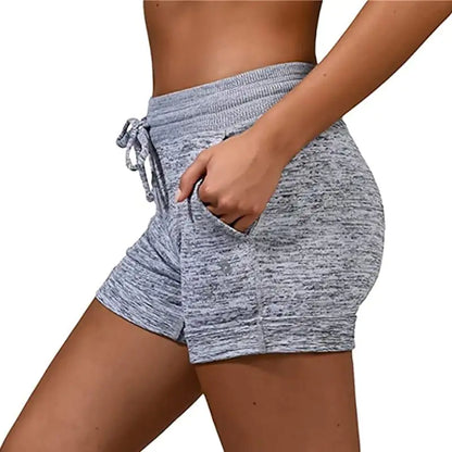 Women's Lace-Up Yoga Shorts - Solid Color Athletic Shorts for Outdoor Activities