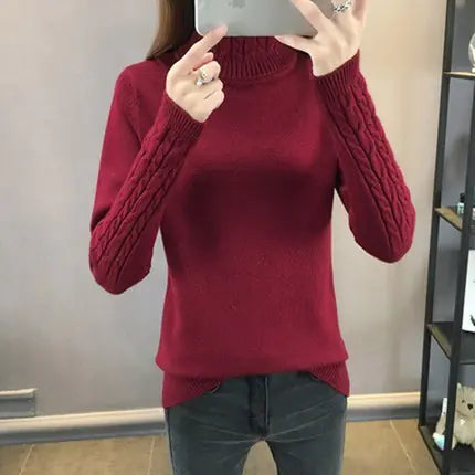 Women's Wool High Neck Fashion Sweater - Slim Fit, Long Sleeves | Winter Warmth