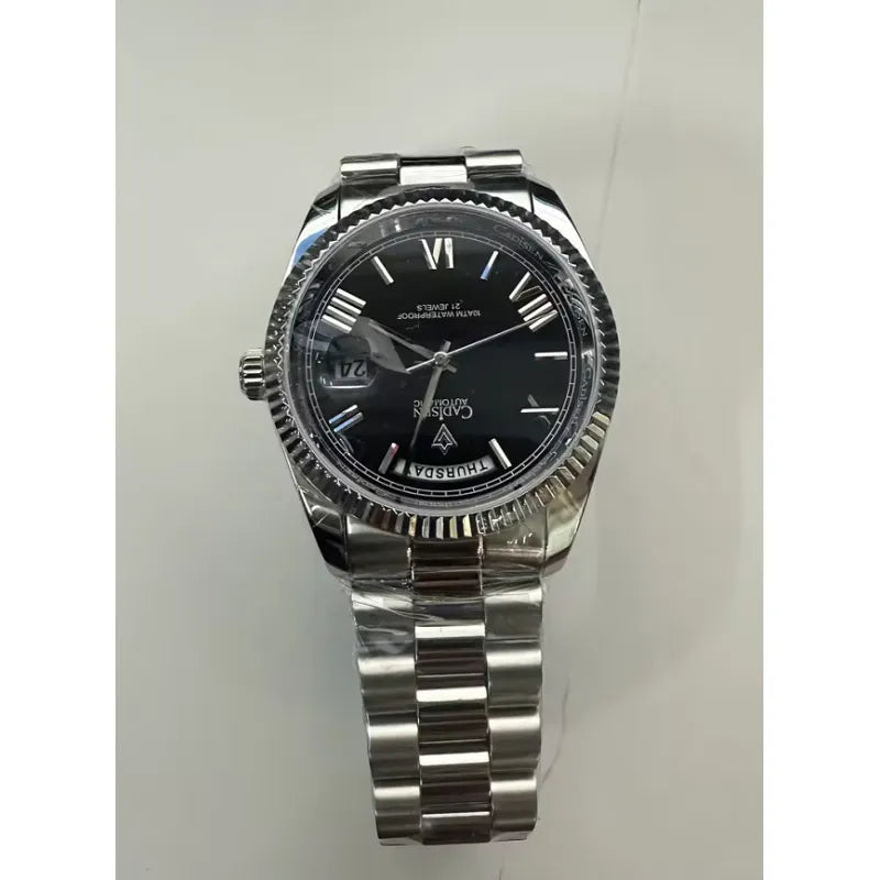 Men's Mechanical Glass Watch - Waterproof Stainless Steel with Date Display | Classic Timepiece