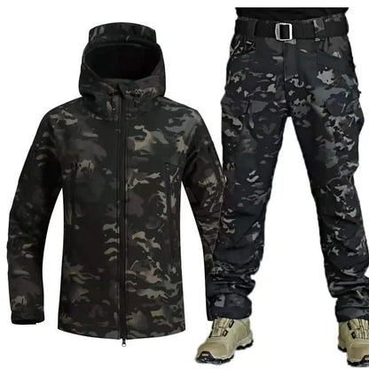 Outdoor Shark Skin Warm Camouflage Jacket and Pants Set - Tactical Softshell Fleece-Lined | Military Style