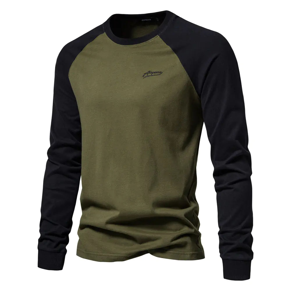 Men's Cotton Long Sleeve Color Block T-Shirt - Casual Comfort & Style