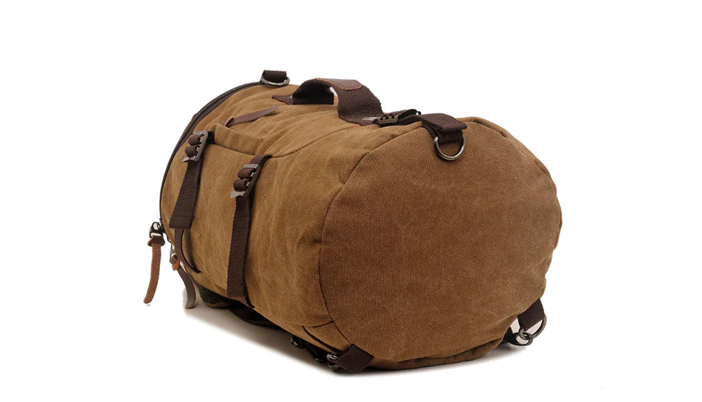 50L Canvas Hiking Backpack - Retro Style Travel Rucksack with Leather Accents | Men's Outdoor Pack