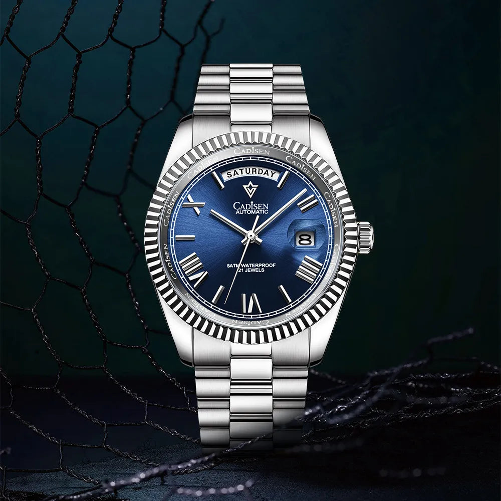 Men's Mechanical Glass Watch - Waterproof Stainless Steel with Date Display | Classic Timepiece