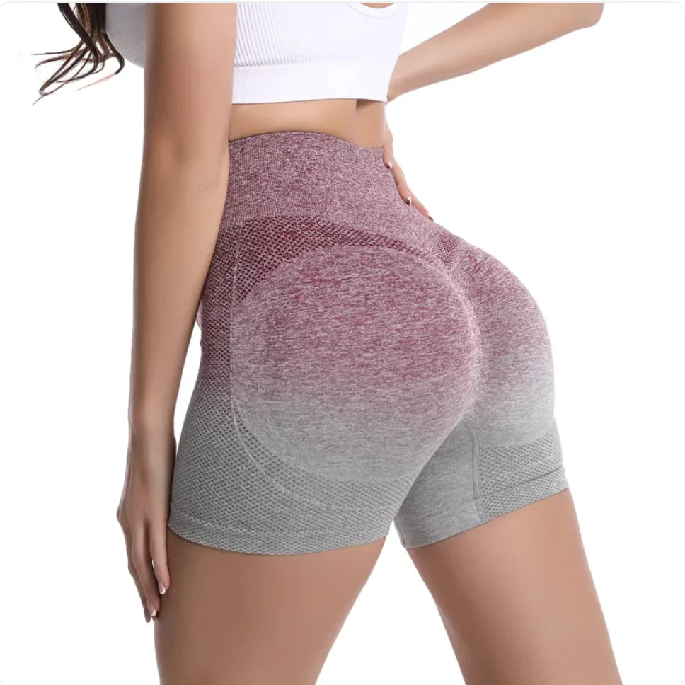 Women's High-Waist Gradient Yoga Shorts - Athletic Workout Shorts | Gym & Fitness