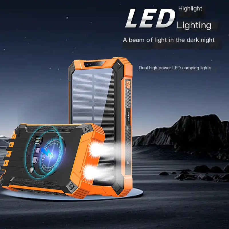30000mAh Solar Power Bank with LED Flashlight - Wireless, 15W Fast Charging | Outdoor Power