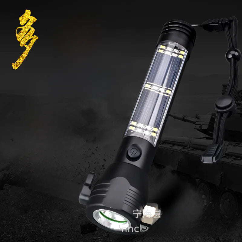 Solar USB Rechargeable LED Flashlight - High-Intensity Outdoor Light with Dual Charging