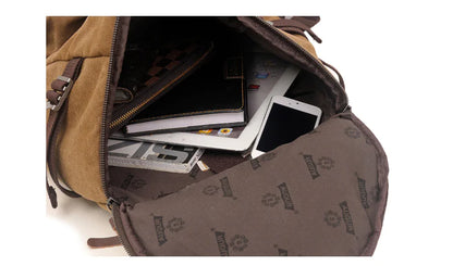 50L Canvas Hiking Backpack - Retro Style Travel Rucksack with Leather Accents | Men's Outdoor Pack