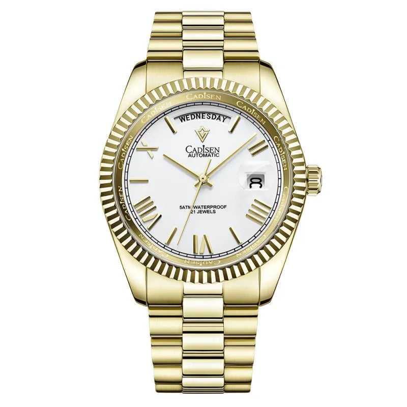 Men's Mechanical Glass Watch - Waterproof Stainless Steel with Date Display | Classic Timepiece