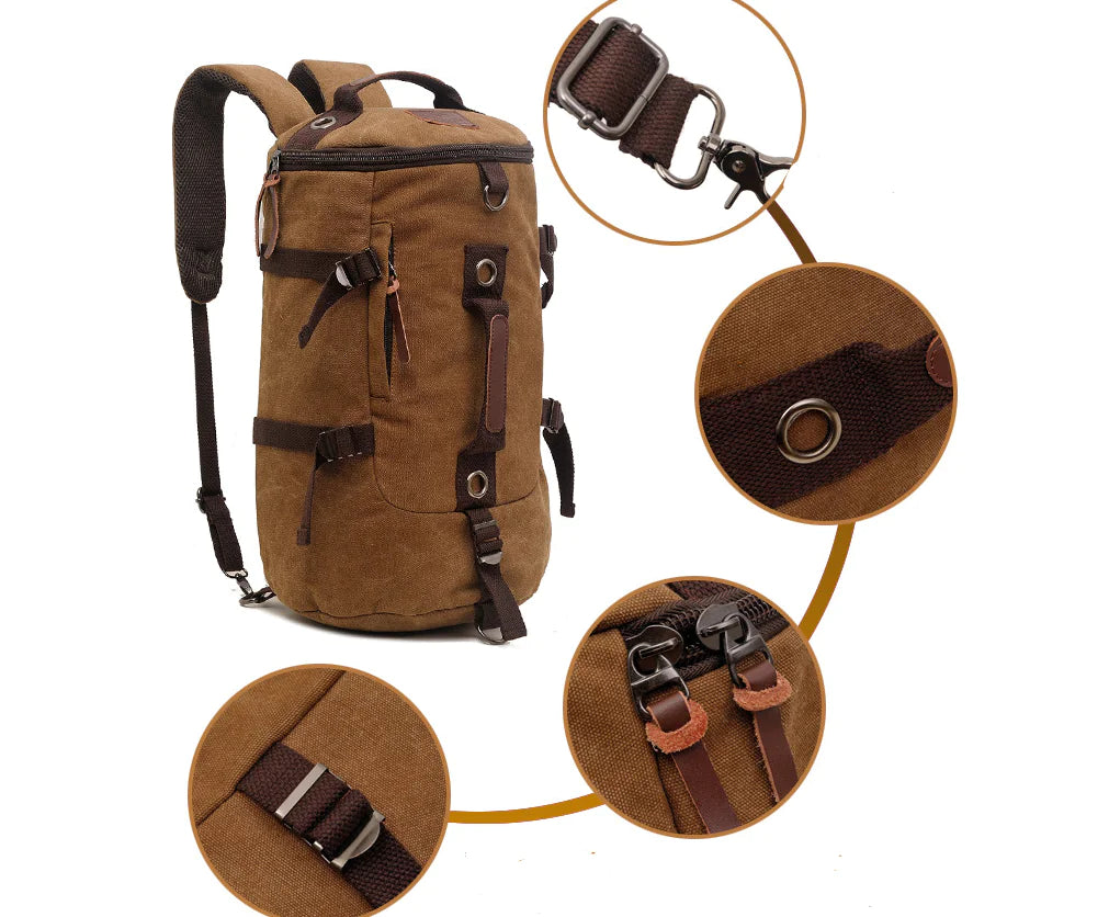 50L Canvas Hiking Backpack - Retro Style Travel Rucksack with Leather Accents | Men's Outdoor Pack